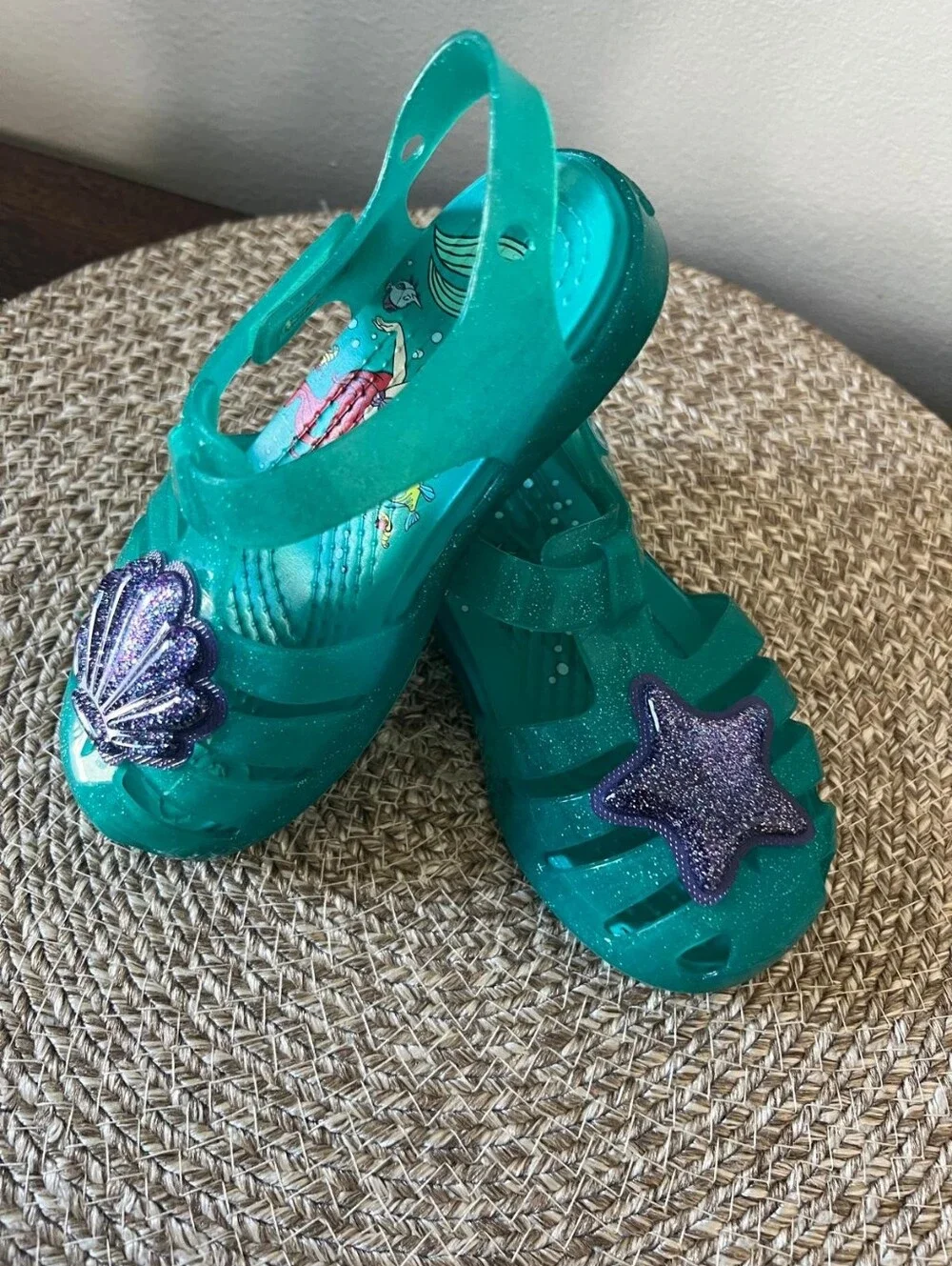 RARE Croc Isabella Ariel Little Mermaid Kids Glitter Jelly Slip-On Size 9